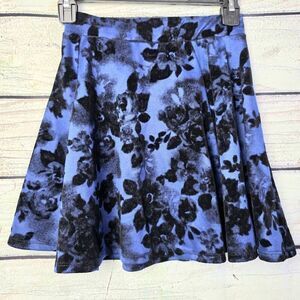 Rue21 Blue Black Velvet Floral Skater Skirt XS